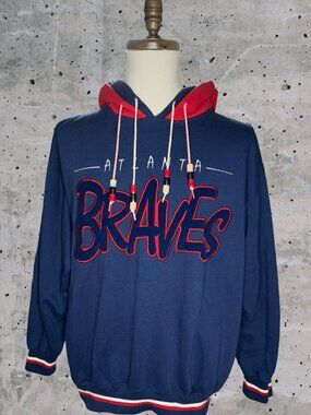 Vintage Atlanta Braves Starter Genuine Size L Double Hooded Navy Hoodie (1301)